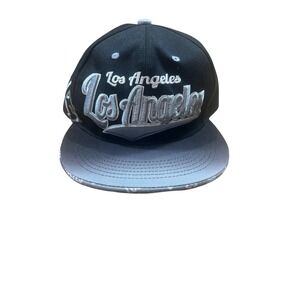 Leader of the Game Los Angeles Snapback Hat Black Grey LA Embroidered Cap